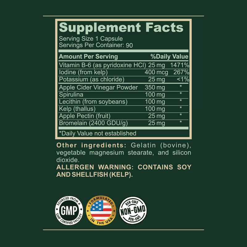 Black Coral Apple Cider Vinegar Capsules suggested use directions dosage instructions and safety information label