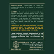 Black Coral Apple Cider Vinegar Capsules supplement facts close up label with ingredient list and daily values