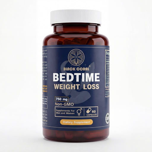 Black Coral Bedtime Weight Loss capsules bottle front view dietary supplement for nighttime metabolism and weight support