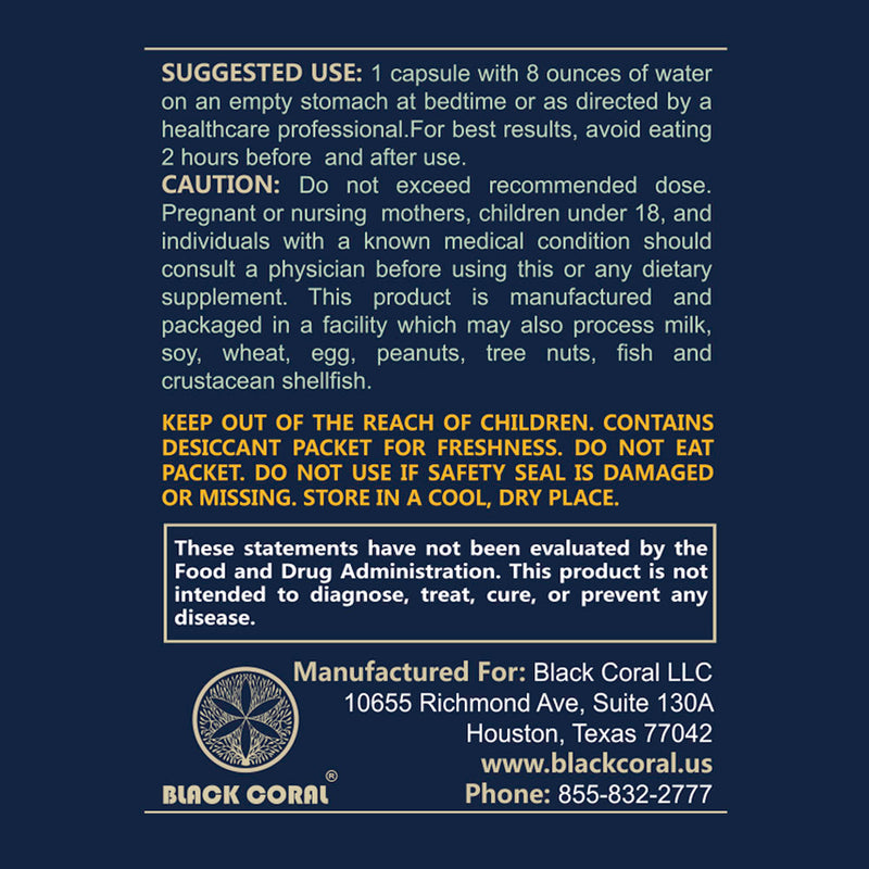 Black Coral Bedtime Weight Loss capsules suggested use directions dosage instructions and caution information label