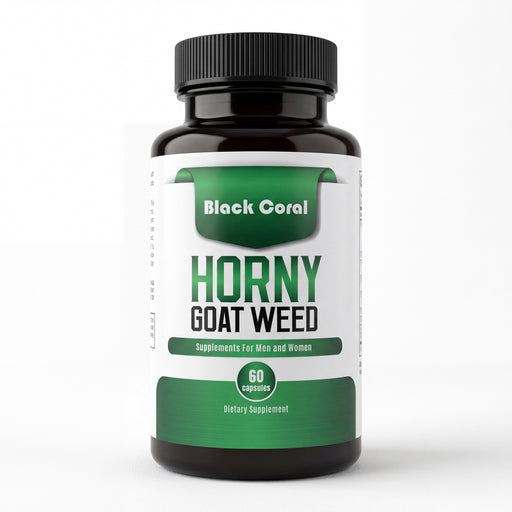 Black Coral Horny Goat Weed capsules bottle front view dietary supplement for energy vitality and daily wellness support