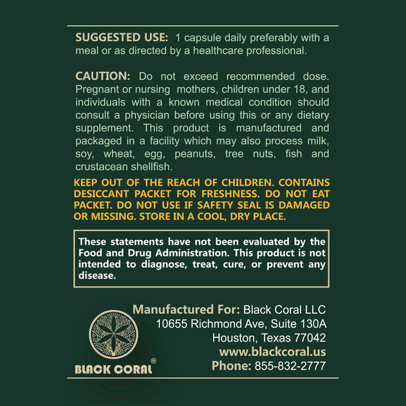 Black Coral Vitamin D3 suggested use directions dosage instructions and safety information label